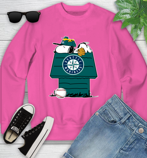 MLB Seattle Mariners Snoopy Woodstock The Peanuts Movie Baseball T Shirt Youth Sweatshirt 7