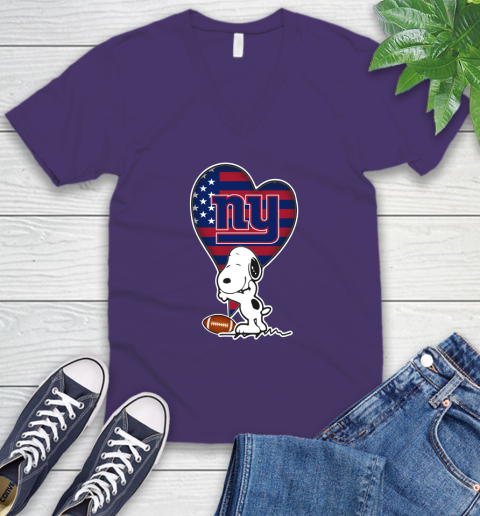 New York Giants NFL Football The Peanuts Movie Adorable Snoopy V-Neck T-Shirt 10