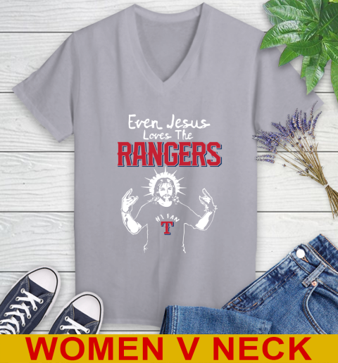 Texas Rangers MLB Baseball Even Jesus Loves The Rangers Shirt Women's V-Neck T-Shirt 4