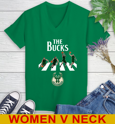 NBA Basketball Milwaukee Bucks The Beatles Rock Band Shirt Women's V-Neck T-Shirt 5