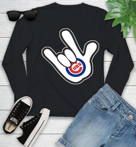 Chicago Cubs MLB Baseball Mickey Rock Hand Disney Youth Long Sleeve 2