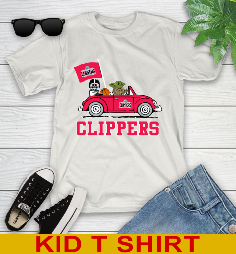 NBA Basketball LA Clippers Darth Vader Baby Yoda Driving Star Wars Shirt Youth T-Shirt 12