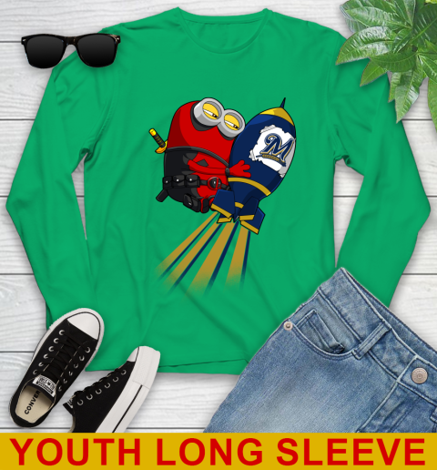 MLB Baseball Milwaukee Brewers Deadpool Minion Marvel Shirt Youth Long Sleeve 7