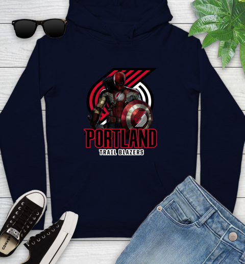 Portland Trail Blazers NBA Basketball Captain America Thor Spider Man Hawkeye Avengers Youth Hoodie 4