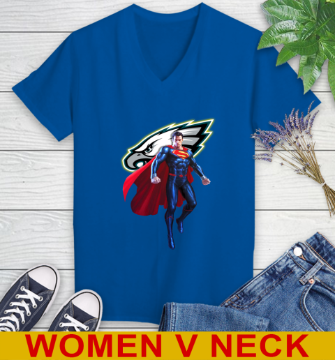 NFL Superman DC Sports Football Philadelphia Eagles Women's V-Neck T-Shirt 11