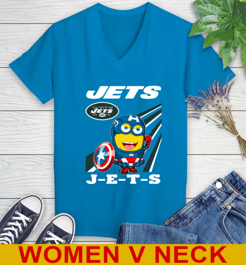NFL Football New York Jets Captain America Marvel Avengers Minion Shirt Women's V-Neck T-Shirt 7