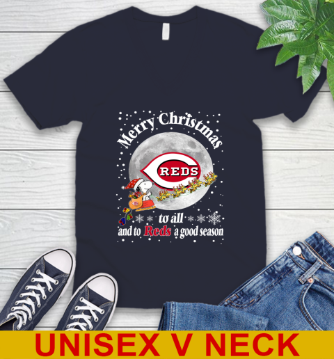 Cincinnati Reds Merry Christmas To All And To Reds A Good Season MLB Baseball Sports V-Neck T-Shirt 2