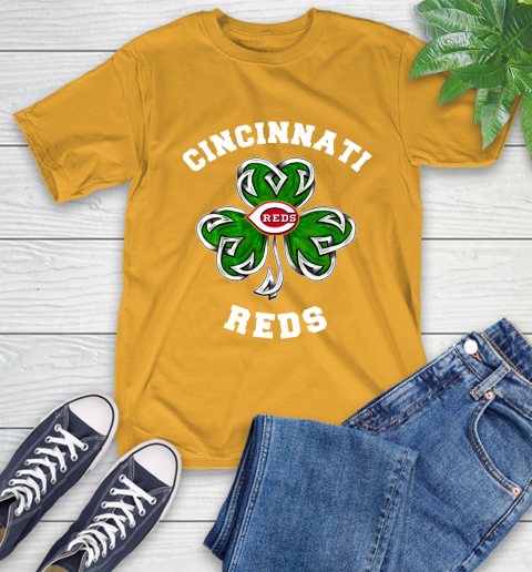 MLB Cincinnati Reds Three Leaf Clover St Patrick's Day Baseball Sports T-Shirt 2