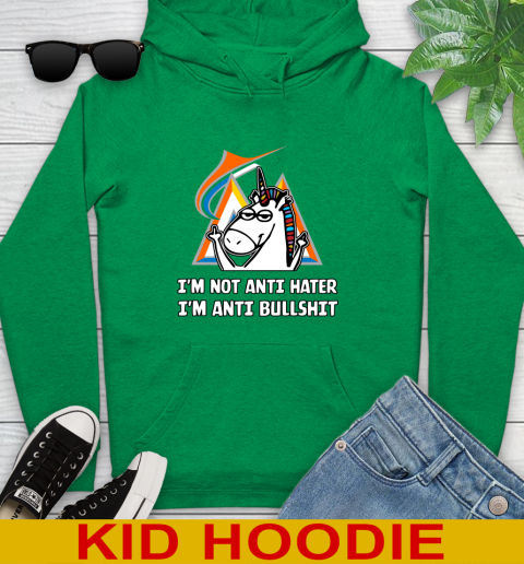 Miami Marlins MLB Baseball Unicorn I'm Not Anti Hater I'm Anti Bullshit Youth Hoodie 8