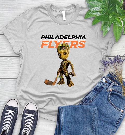 Philadelphia Flyers NHL Hockey Groot Marvel Guardians Of The Galaxy Women's T-Shirt