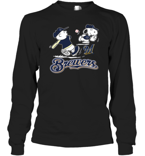 Peanuts Charlie Brown And Snoopy Playing Baseball Milwaukee Brewers Long Sleeve T-Shirt