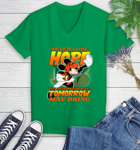 Cincinnati Bengals NFL Football Mickey Disney Never Lose Hope Women's V-Neck T-Shirt 5