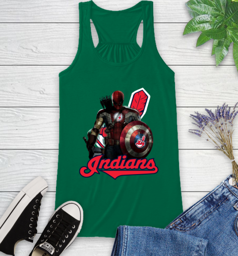 MLB Captain America Thor Spider Man Hawkeye Avengers Endgame Baseball Cleveland Indians Racerback Tank 7