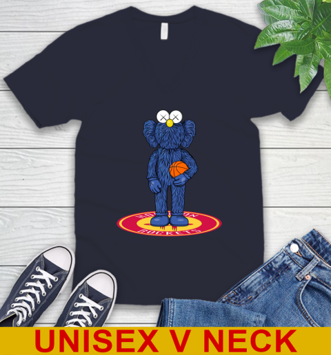 NBA Basketball Houston Rockets Kaws Bff Blue Figure Shirt V-Neck T-Shirt 3