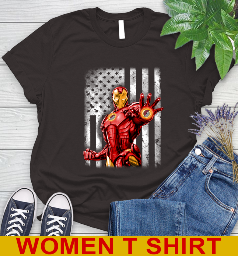 Portland Trail Blazers NBA Basketball Iron Man Avengers American Flag Shirt Women's T-Shirt 9
