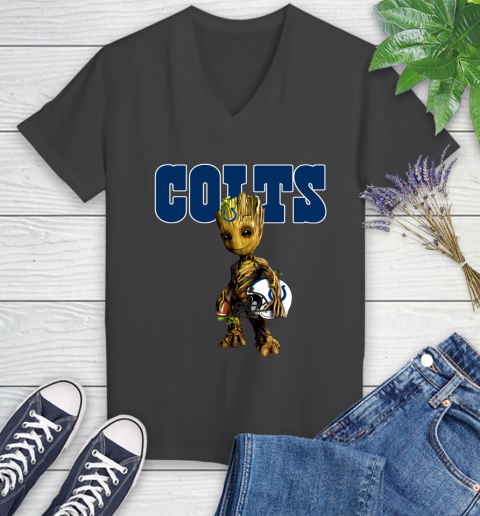 Indianapolis Colts NFL Football Groot Marvel Guardians Of The Galaxy Women's V-Neck T-Shirt 8