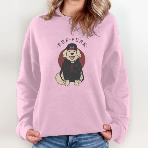 Pup Punk Funny Dog Sweatshirt vw3l pup punk funny dog sweatshirt 35 front light pink