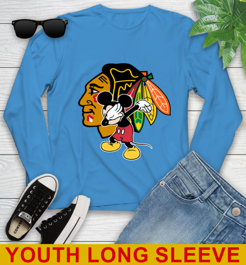 Chicago Blackhawks NHL Hockey Dabbing Mickey Disney Sports Youth Long Sleeve 8