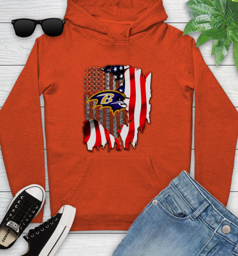 Baltimore Ravens NFL Football American Flag Youth Hoodie 4