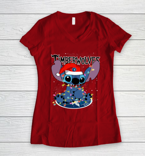 Minnesota Timberwolves NBA noel stitch Basketball Christmas Women's V-Neck T-Shirt 6