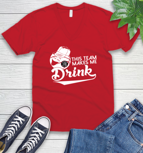 Toronto Raptors NBA Basketball This Team Makes Me Drink Adoring Fan V-Neck T-Shirt 6