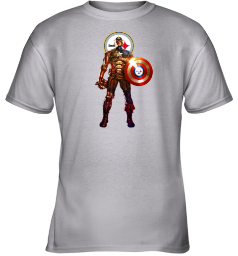 NFL Captain America Pittsburgh Steelers Youth T-Shirt ff8n nfl captain america pittsburgh steelers youth t shirt 26 front sport grey