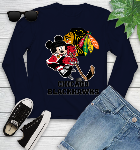 NHL Chicago Blackhawks Mickey Mouse Disney Hockey T Shirt Youth Long Sleeve 3