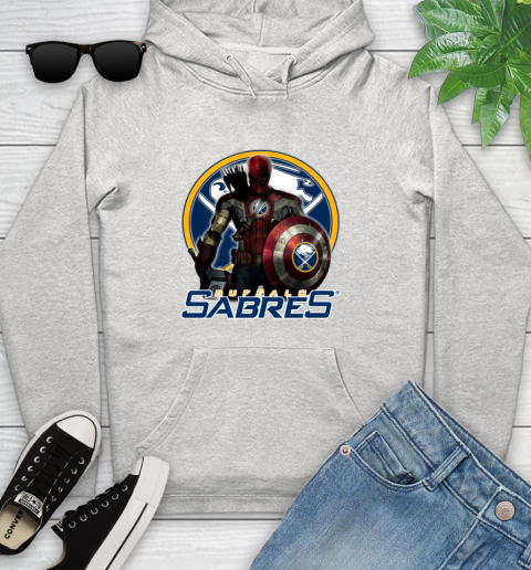 NHL Captain America Thor Spider Man Hawkeye Avengers Endgame Hockey Buffalo Sabres Youth Hoodie