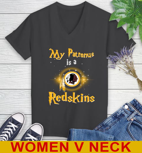 NFL Football Harry Potter My Patronus Is A Washington Redskins Women's V-Neck T-Shirt 8