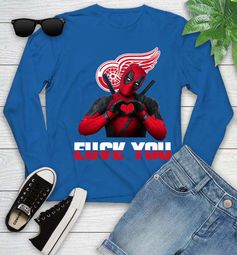 NHL Detroit Red Wings Deadpool Love You Fuck You Hockey Sports Youth Long Sleeve 10