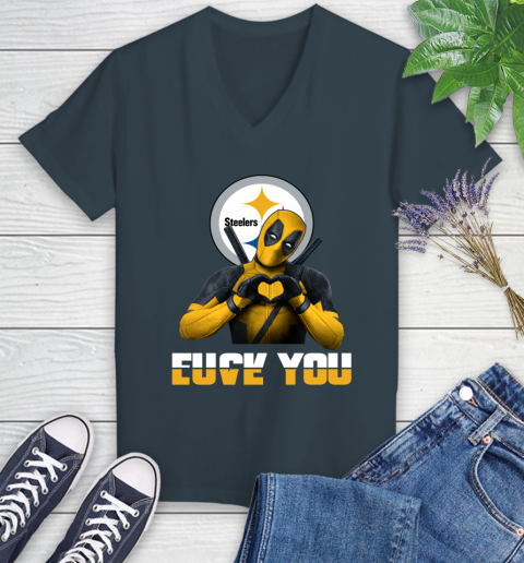 NHL Pittsburgh Steelers Deadpool Love You Fuck You Football Sports Women's V-Neck T-Shirt 8