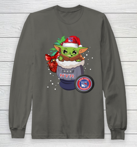 New York Rangers Christmas Baby Yoda Star Wars Funny Happy NHL Long Sleeve T-Shirt 8