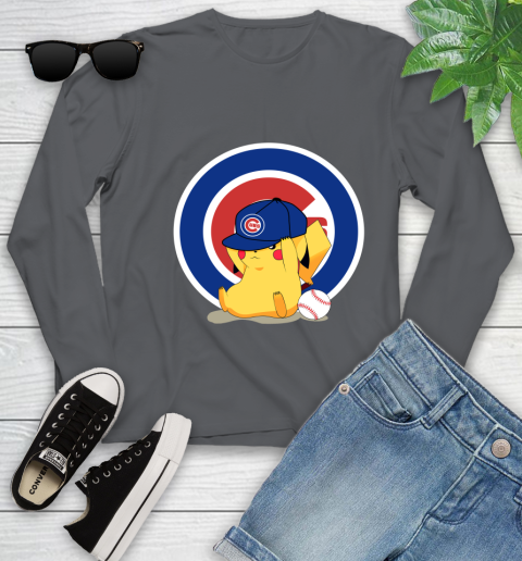 MLB Pikachu Baseball Sports Chicago Cubs Youth Long Sleeve 8