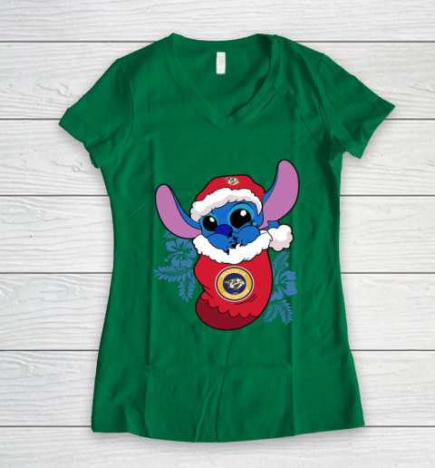 Nashville Predators Christmas Stitch In The Sock Funny Disney NHL Women's V-Neck T-Shirt 5