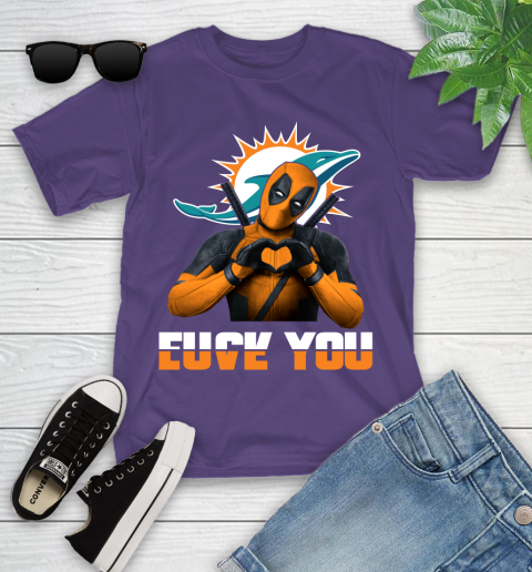 NHL Miami Dolphins Deadpool Love You Fuck You Football Sports Youth T-Shirt 3