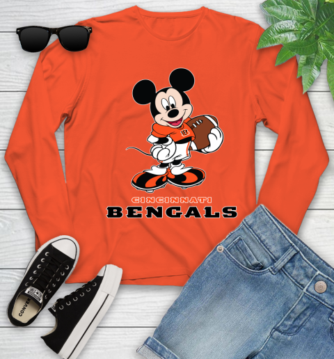 NFL Football Cincinnati Bengals Cheerful Mickey Mouse Shirt Youth Long Sleeve 4