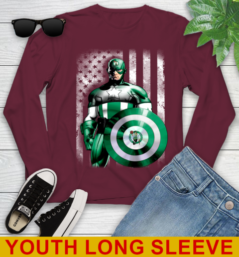 Boston Celtics NBA Basketball Captain America Marvel Avengers American Flag Shirt Youth Long Sleeve 7 Boston Celtics NBA Basketball Captain America Marvel Avengers American Flag Shirt Youth Long Sleeve - Image 7