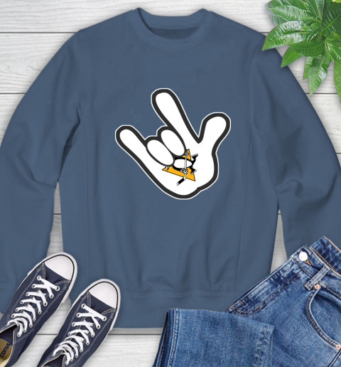 Pittsburgh Penguins NHL Hockey Mickey Rock Hand Disney Sweatshirt 7