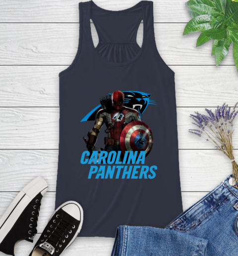 NFL Captain America Thor Spider Man Hawkeye Avengers Endgame Football Carolina Panthers Racerback Tank 12