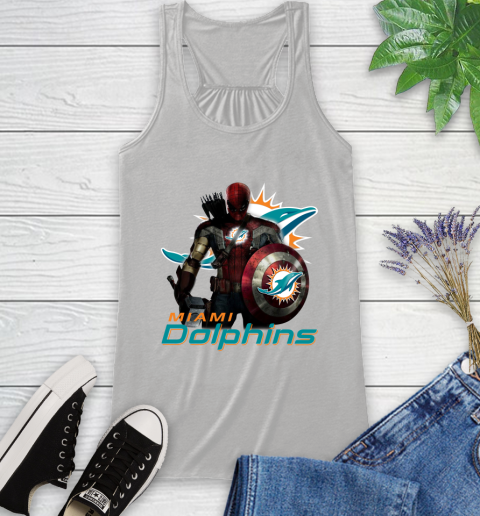 NFL Captain America Thor Spider Man Hawkeye Avengers Endgame Football Miami Dolphins Racerback Tank