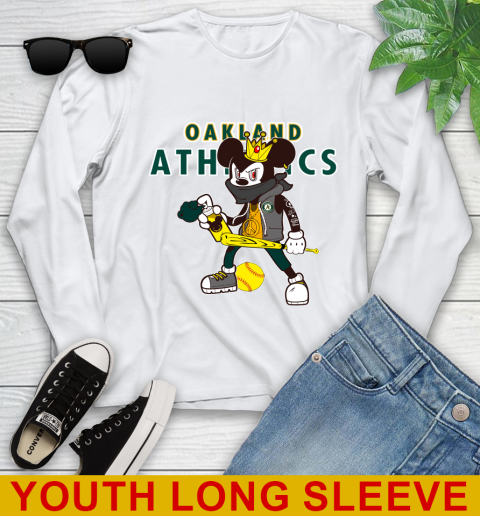 Oakland Athletics MLB Baseball Mickey Peace Sign Sports Youth Long Sleeve