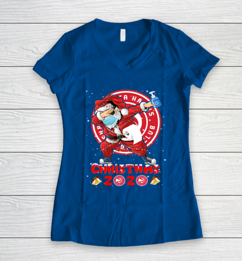 Atlanta Hawks Funny Santa Claus Dabbing Christmas 2020 NBA Women's V-Neck T-Shirt 7