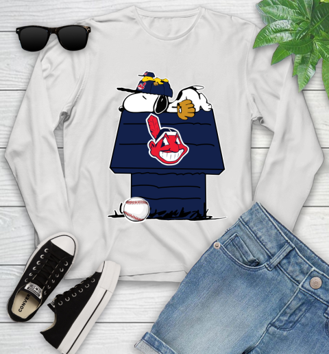 MLB Cleveland Indians Snoopy Woodstock The Peanuts Movie Baseball T Shirt Youth Long Sleeve