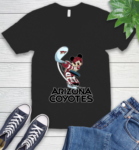 NHL Hockey Arizona Coyotes Cheerful Mickey Mouse Shirt V-Neck T-Shirt