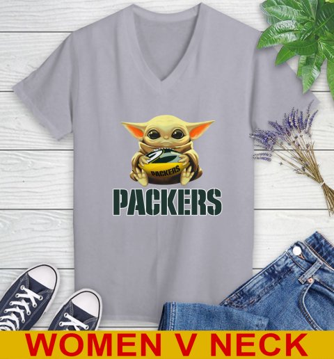 NFL Football Green Bay Packers Baby Yoda Star Wars Shirt Women's V-Neck T-Shirt 5