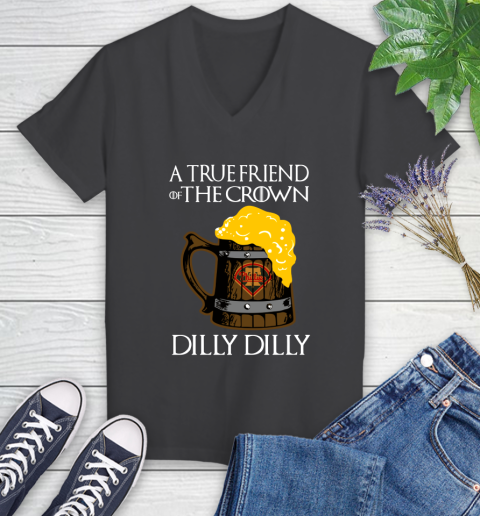 MLB Philadelphia Phillies A True Friend Of The Crown Game Of Thrones Beer Dilly Dilly Baseball Women's V-Neck T-Shirt 8