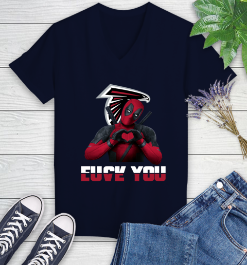 NHL Atlanta Falcons Deadpool Love You Fuck You Football Sports Women's V-Neck T-Shirt 2