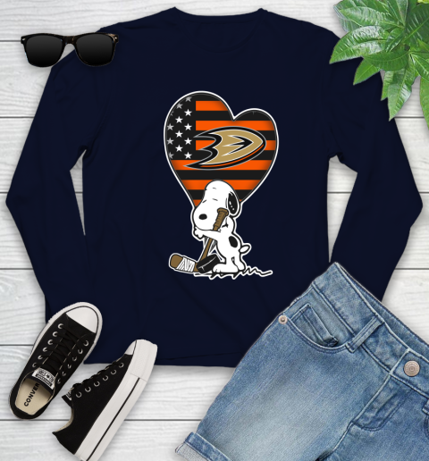 Anaheim Ducks NHL Hockey The Peanuts Movie Adorable Snoopy Youth Long Sleeve 3