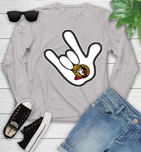Ottawa Senators NHL Hockey Mickey Rock Hand Disney Youth Long Sleeve 12