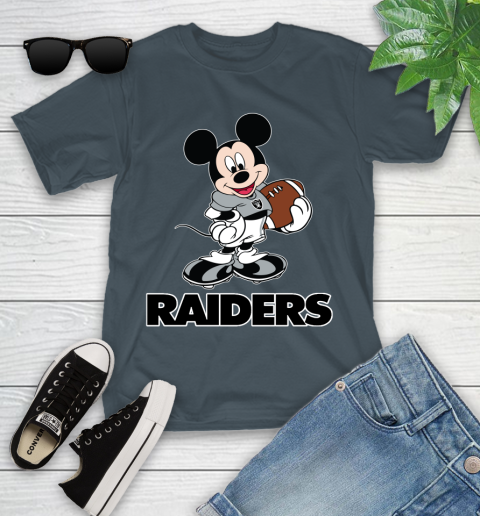 NFL Football Oakland Raiders Cheerful Mickey Mouse Shirt Youth T-Shirt 8